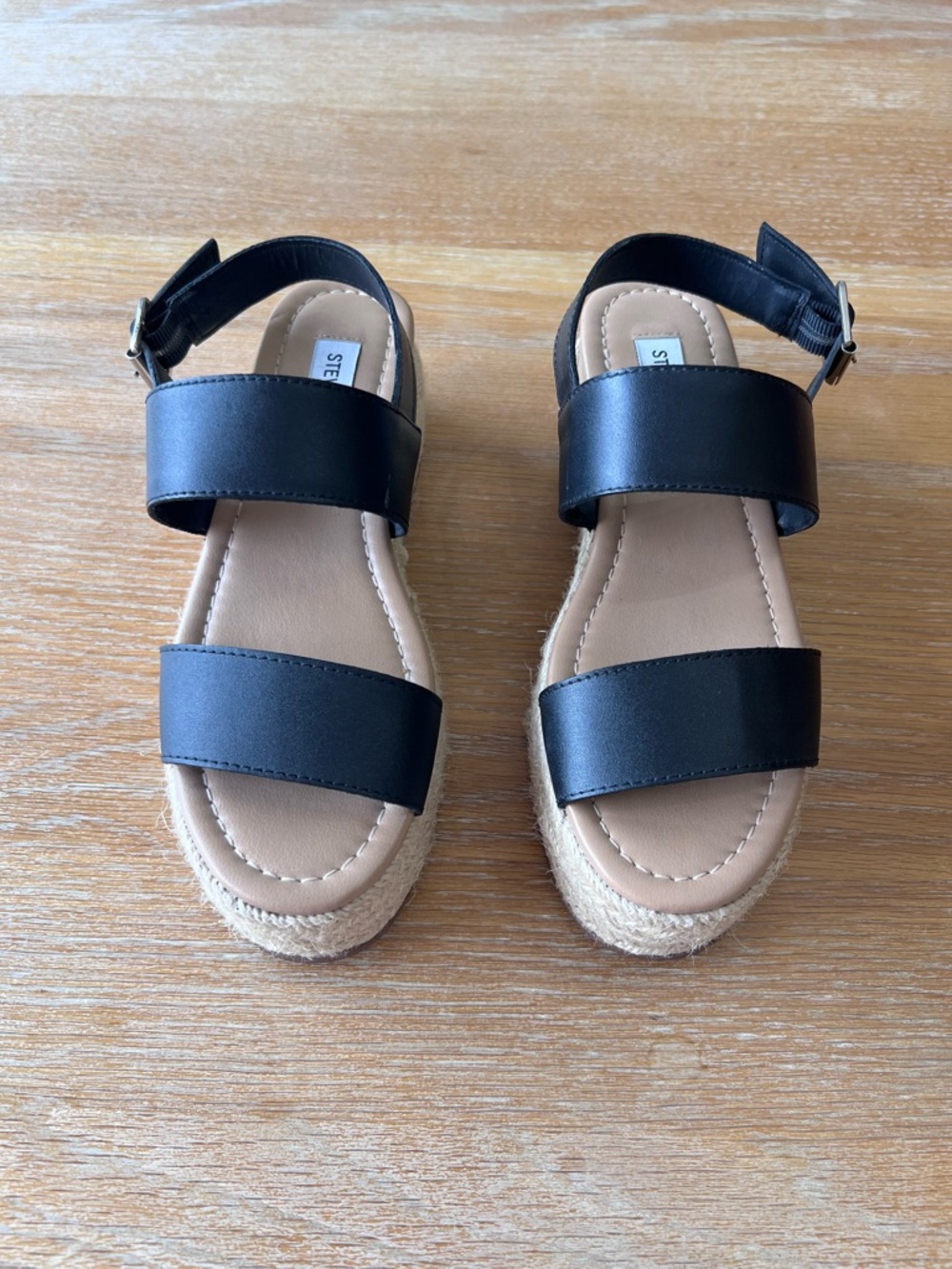 Steve Madden Black Strap Espadrille Platform Sandals